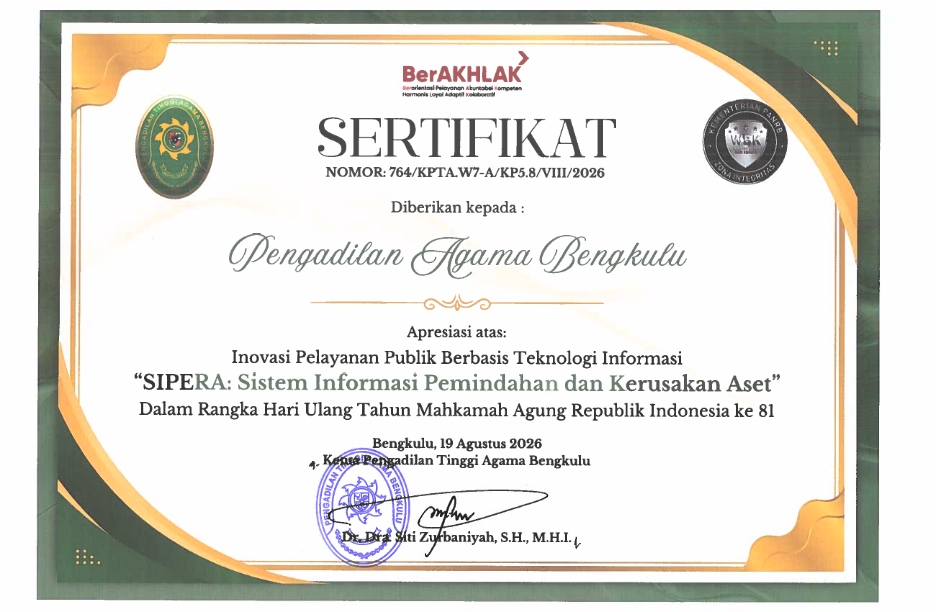 Sertifikat Apresiasi Inovasi SIPERA 001