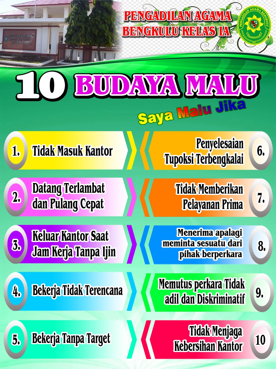 10 Budaya Malu Warga Pengadilan Agama Bengkulu 10 Budaya Malu Warga Pengadilan Agama Bengkulu